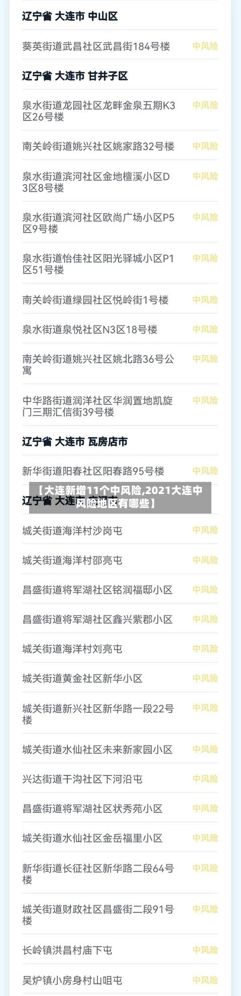 【大连新增11个中风险,2021大连中风险地区有哪些】