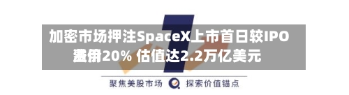 加密市场押注SpaceX上市首日较IPO费用溢价20% 估值达2.2万亿美元